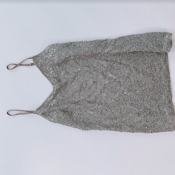 EXPRESS Sequined Strappy Neutral Beige Tank Top M - Picture 8 of 8
